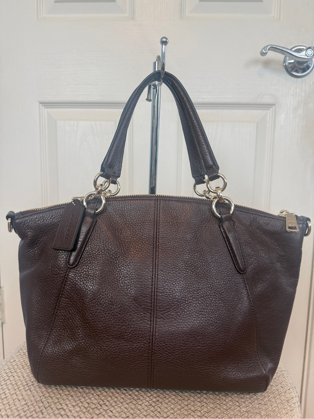 Coach Dark Brown Pebbled Leather Crossbody Tote with Gold Hardware - Picture 4 of 9